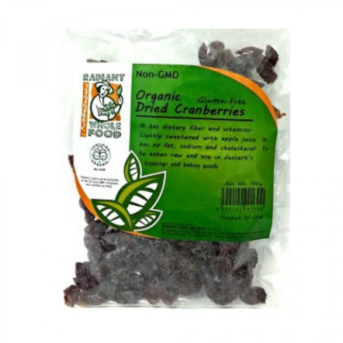 RADIANT ORGANIC DRIED CRANBERRIES 100GM